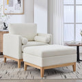 Wood Base Accent Arm Chair with Ottoman and Bolster PillowsStorage Footstool with Reversible Lid Coffee Table for Living Room Office (35.4 W Ivory Boucle Chair Set +Natural Base)