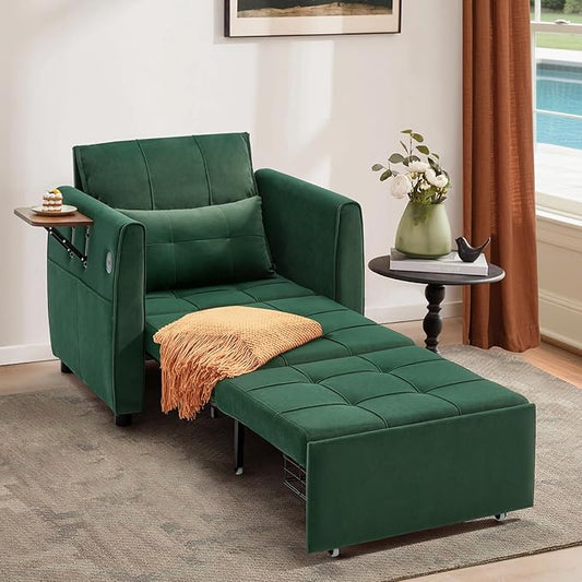 Convertible Sleeper Chair 4 in 1 Pull Out Chair Bed for Adults with Wing Table USB Charging &amp Bottom Storage Space-Saving 90 Single Sofa Bed Chairs for Living Room Dark Gray