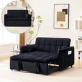 Velvet 3-in-1 Convertible Sleeper Sofa Bed - USB Charging Port Adjustable Backrest Pull-Out Futon Loveseat for Small Space Apartment Versatile Sectional Couch for Living Room (Black)