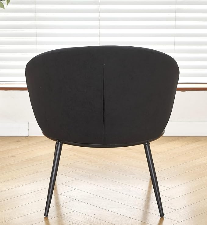 Modern Velvet Accent Chair with Channel Back Design Black Metal Legs and Soft Upholstery Comfortable Seating for Living Room Bedroom or Office