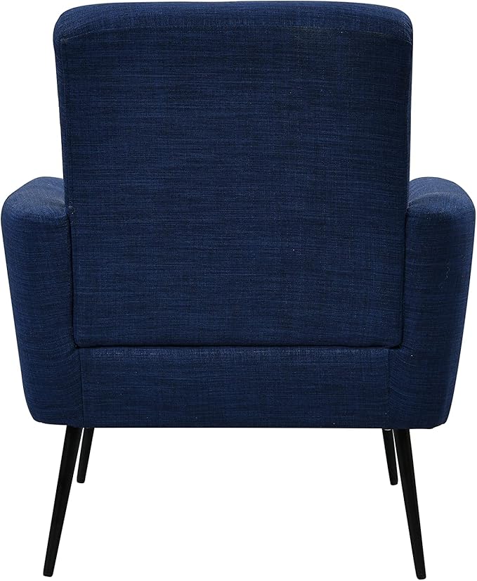 Mid Century Modern Upholstered Fabric Accent Chair Living Room Bedroom Leisure Single Sofa Chair (with Metal Legs) TV armrest seat Suitable for Small Space Home Office Coffee ChairDark Blue