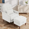 Lumibee Accent Chair with Storage Ottoman Upholstered Comfy Reading Chair with Adjustable Reclining Backrest Corduroy Fabric Lounge Chair Armchair for Living Room Bedroom White