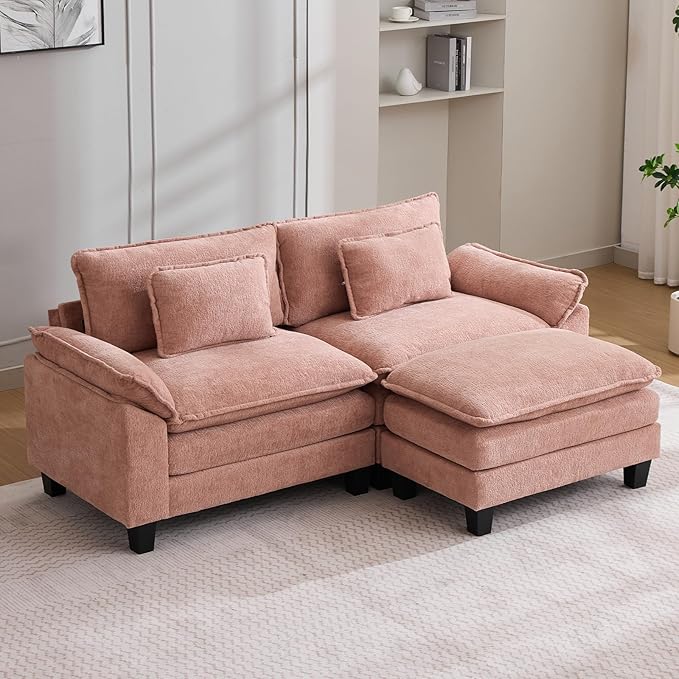 86 Modular Sectional Sofa Comfy Cloud Couch Sectional Sofa with Ottoman Chenille Sofa Sleeper Deep Seat Sofa with Throw Pillows for Living Room (Pink 86- L Shape)