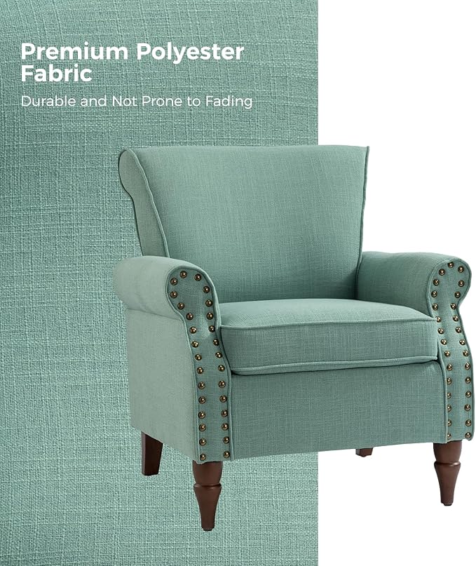 HULALA HOME Accent Chair with Wood Legs &amp Removable Cushion Modern Wingback Armchair with Nailhead Trim Comfy Upholstered Lounge Chair Single Sofa Chairs for Living Room Bedroom Sage