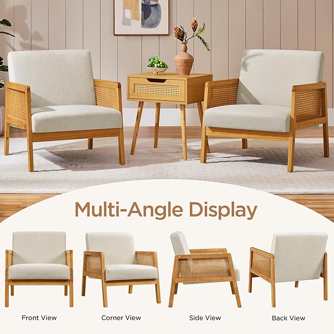 Yaheetech Accent Chair Modern Armchair with Wood Legs Mid Century Living Room Chair Linen Comfy Lounge Chair for Bedroom Reading Room Set of 2 Beige