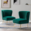 TINA'S HOME Monica Velvet Accent Chair Set of 2 Mid Century Side Chair Comfy Upholstered Living Room Chair with Golden Legs Wingback Armless Slipper Chair for Bedroom Guest Room- Emerald Green