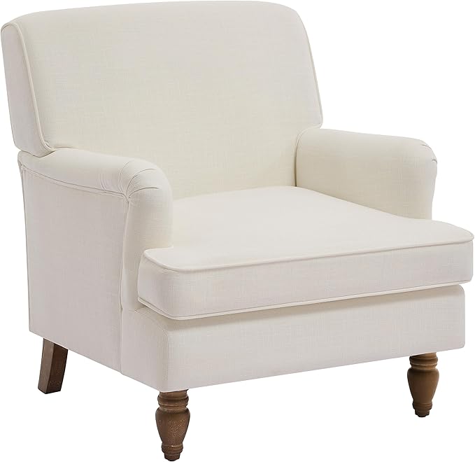 Merax Modern Mid Century Upholstered Living Room Sofa Chair Cozy Fabric Accent Armchair with Sturdy Legs Easy Assemble Cream