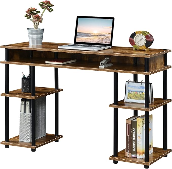 Convenience Concepts Designs2Go No Tools Desk - Home Office Desk with Shelves Corner Shelf Vanity Desk Computer Desk Nail Table for Nail Tech 47.25 L x 15.75 W x 30 H Barnwood/Black