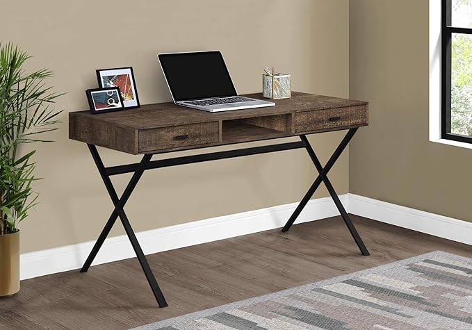 Computer Desk Home Office Laptop Storage Drawers 48 l Work Brown Laminate Black Metal Contemporary Modern