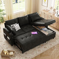 Esright Sleeper Sofa Bed 3-in-1 Pull Out Couch with Reversible Chaise Leather Sleeper Sofa with Storage USB Cup Holder Pullout Sectional Couches for Apartment Living Room Black | Hidden Storage