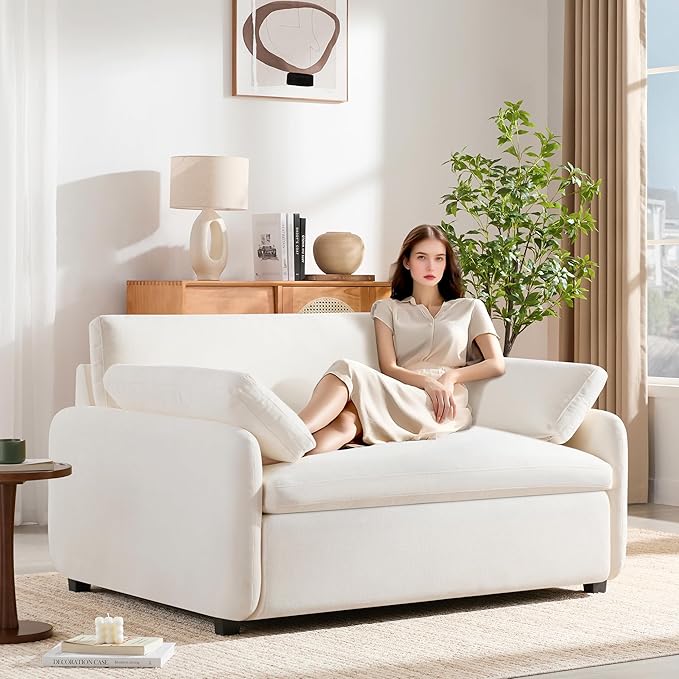 50 * 43” Oversized Modern Accent Chair Ultra Wide and Deep Seat Single Sofa Chair Chenille Soft Comfy Armchair with Two Throw Pillows for Living Room Apartment Dorm Office (White)