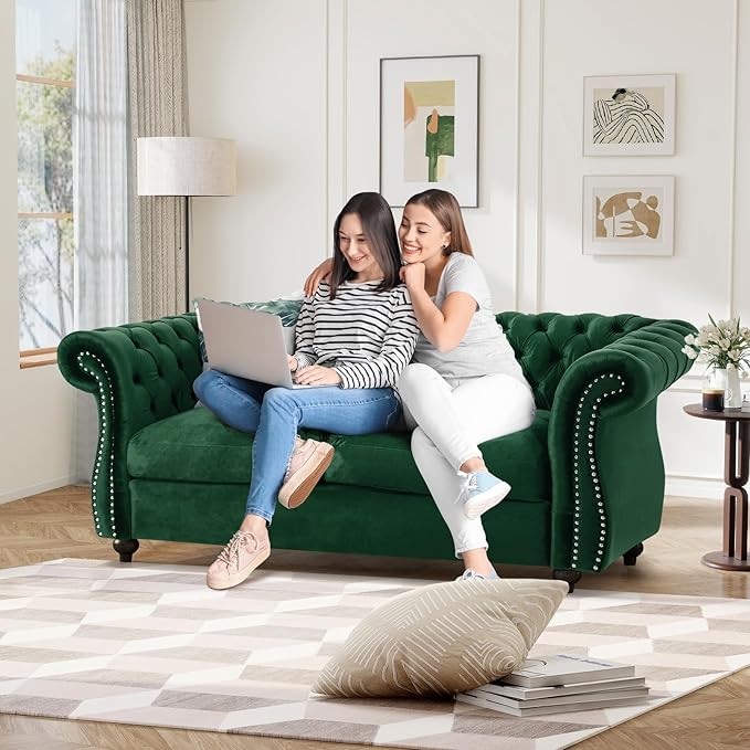 61W Mid Century Modern Chesterfield CouchUpholstered Velvet Loveseat Sofa with Button Tufted &amp Rolled ArmrestsComfy Deep Seat Sofa with Nailhead Trim &amp Gourd Legs for Living RoomApartment(