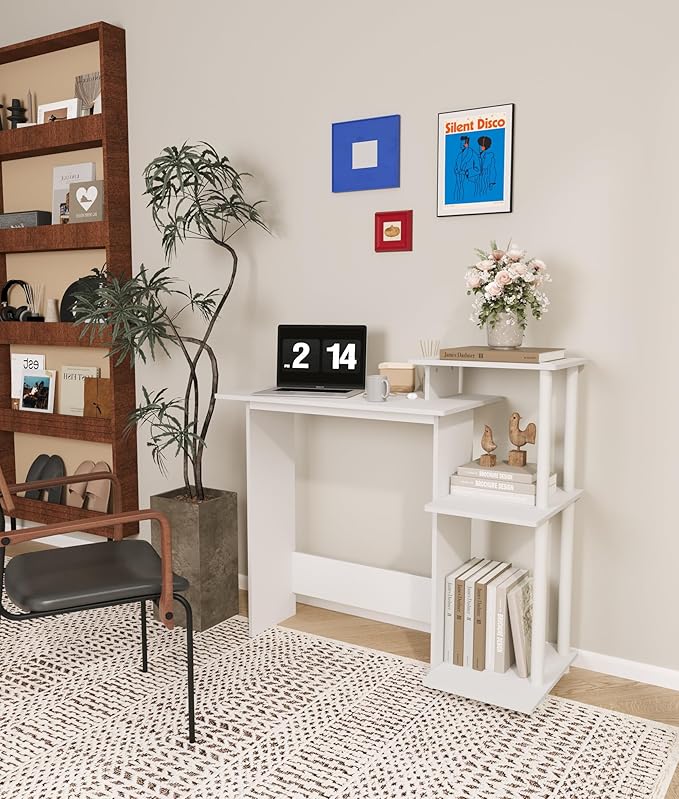 Small White Computer Desk Gaming Table Desk with Printer Desk Thin Table for Home Office Study Room