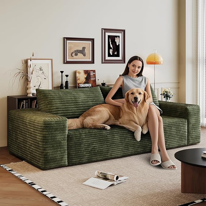 63 Boneless CouchNo Assembly RequiredLoveseat Velvet Couch Soft and Comfortable for Living Rooms Bedroom and Dormitories (Green)