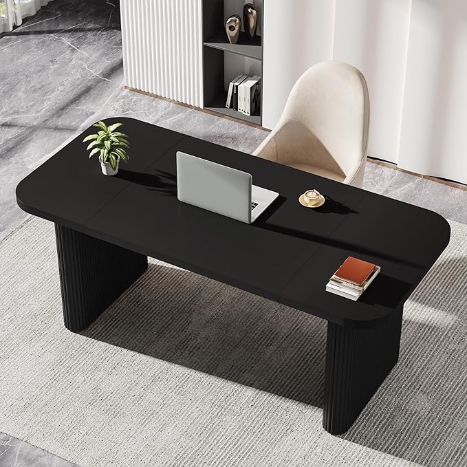 Tribesigns 62-Inch Rectangular Executive Computer Desk Large Modern Wood Writing Table with Double Pedestal for Home Office Easy to Assemble Chair Not Included (Black)