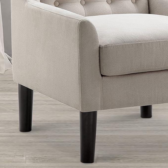 Rosevera Accent Chair - Button Tufted Armchair for Living Room Bedroom Reading - Mid-Century Modern Lounge Chair Set - Natural