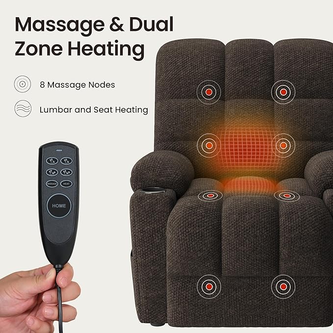 COLAMY Dual Motors Power Lift Recliner Chair Set of 2Massage and Heat for Elderly People Independent Adjustable Backrest Headrest Extended FootrestUSB Charging Ports and Cup Holders Coffee
