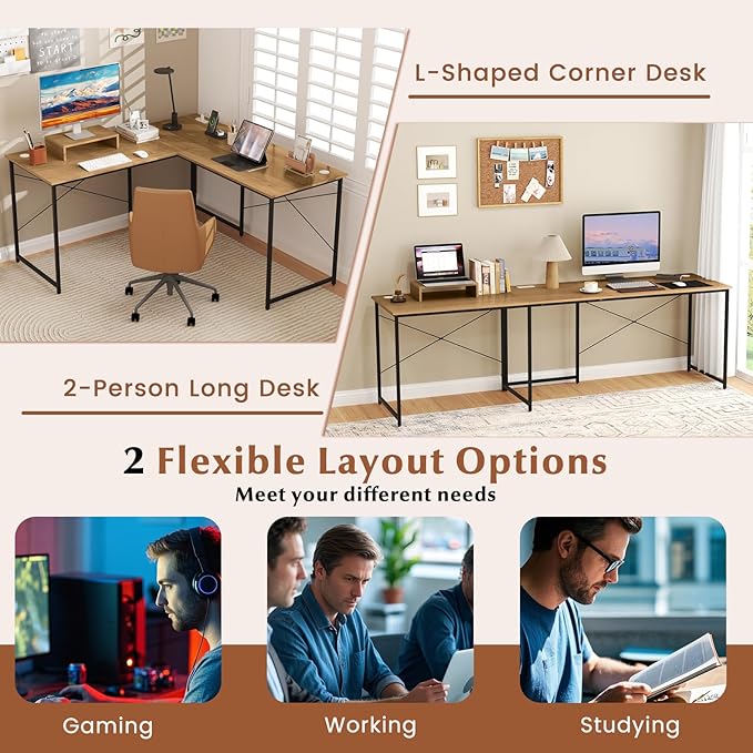 Giantex L Shaped Computer Desk 59 Inch Reversible Corner Desk with Power Outlet and USB Ports &amp Monitor Stand Wooden Writing Desk Gaming Table for Home Office Room Small Space (Natural)