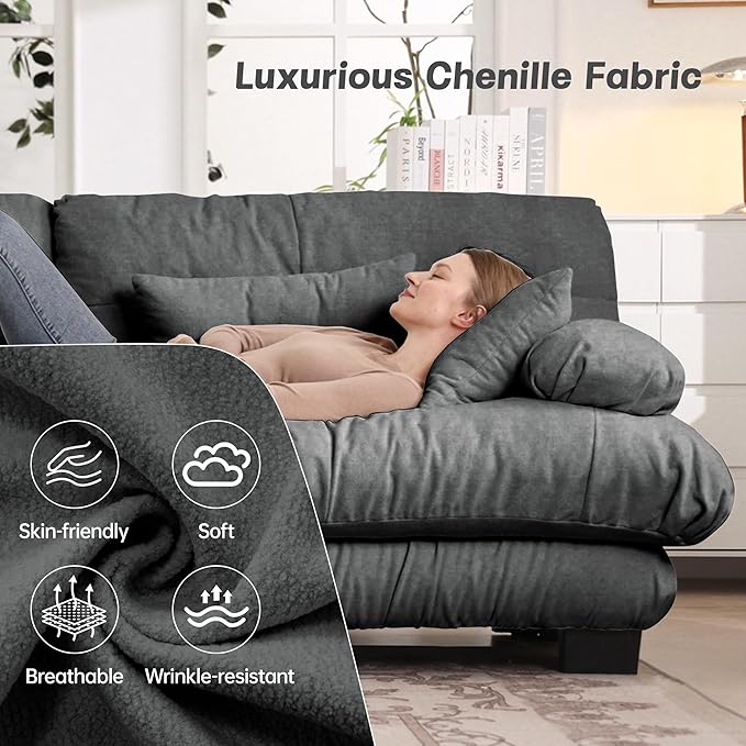 173.2'' Sectional Couches for Living Room Memory Foam Chenille Cloud Couch Round Arm Deep Seat U Shaped Couch Sofa with Pillow and Ottoman