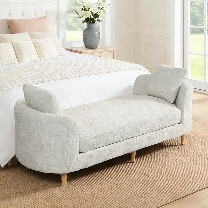 Mlmh &amp Kngwa Chaise Lounge Chair Indoor 77.2 King Size Bedroom Bench with 2 Bolster Pillows &amp Armrests Upholstered Daybed Couch for Living Room Hallway Chenille Beige