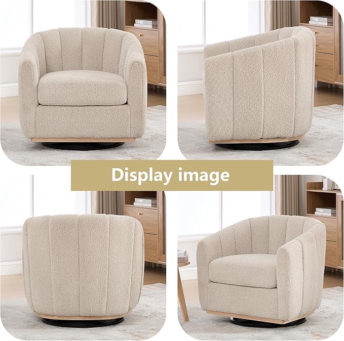 Beige Swivel Accent Chair32.3 Swivel Chair with Wide Curved BackrestThickened Upholstered Accent ChairChenille ArmchairModern Single Sofa Chair for Living Room