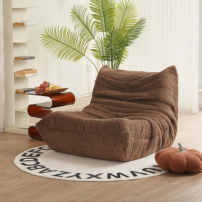 N&ampV Fireside Chair Mid Century Armless Floor Sofa Soft Premium Corduroy Floor Lounge Chair Foam Sofa Accent Chair for Living Room Bedroom and Office Brown Sugar