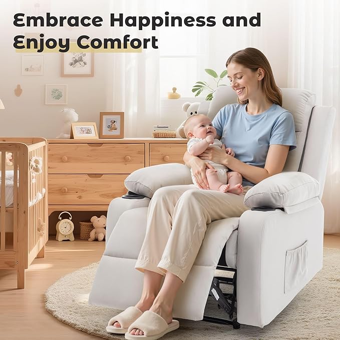 Manual Recliner Chair for Adults Small Recliners for Small Spaces Nursery Recliner with Adjustable Backrest Cup Holders and Side Pockets Reclining Chair for Living Room Beige