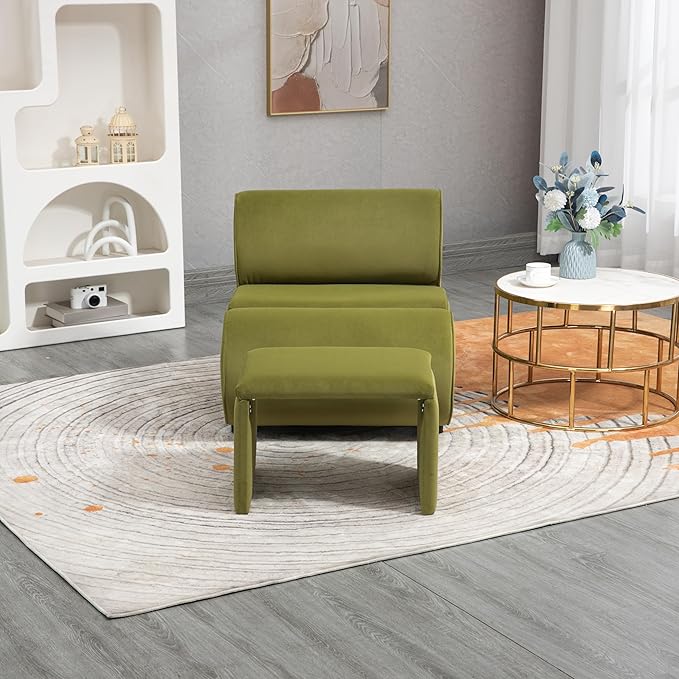House Hold Accent Chair with Ottoman Cushioned deep seat no armrest Accent Single Lazy Chair for Living Room