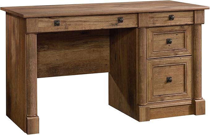 Sauder Palladia Computer Desk with Drawers Home Office Desk with File Cabinet Storage Drawer Cable Management Keyboard Tray in Vintage Oak finish