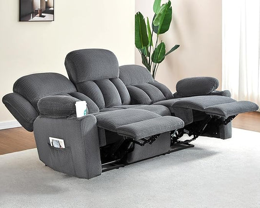 VanAcc Recliner Couch 3 Seater Sofa Recliner with Cup Holders for Living Room- 85 inch Comfy Couch with Dual Wingback Recliner Grey Oversized Recliner