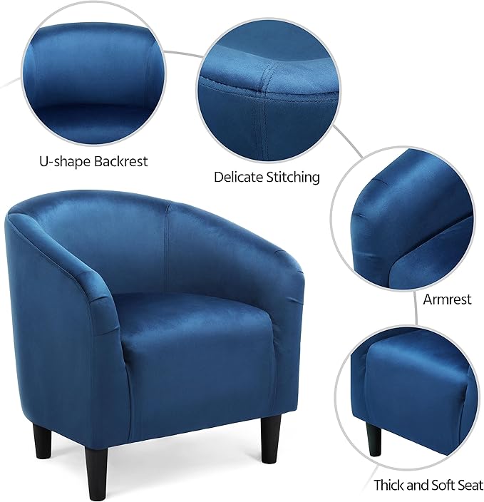 Yaheetech Accent Barrel Chair Velvet Club Chair Furry Sherpa Elegant Armchair with Cozy Soft Padded Suitable for Living Room Bedroom Reception Room Office Pagoda Blue