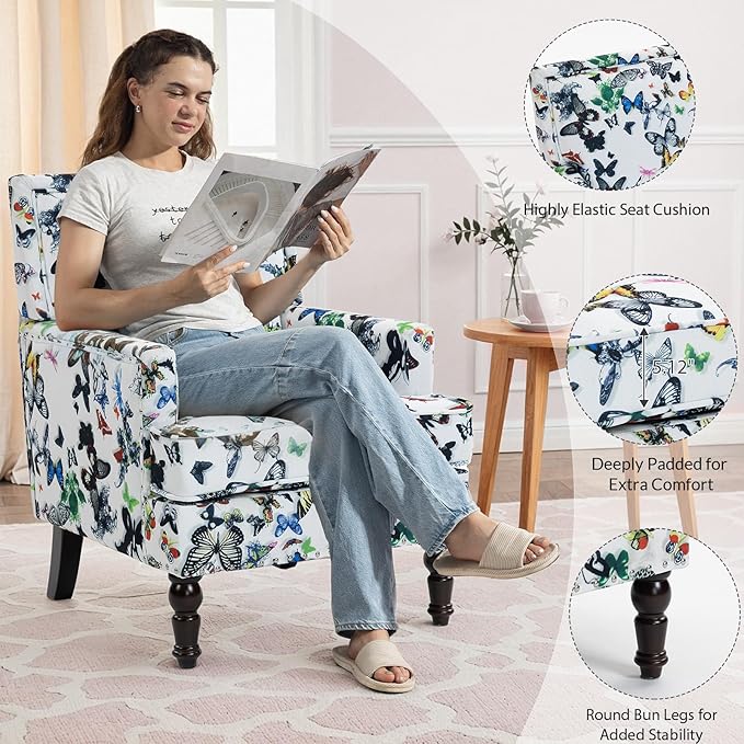 Rovibek Midcentury Modern Accent Chair - High Back Accent Chairs for Bedroom Upholstered Accent Chair with Solid Legs Decorative Chair for Living Room Bedroom Balcony