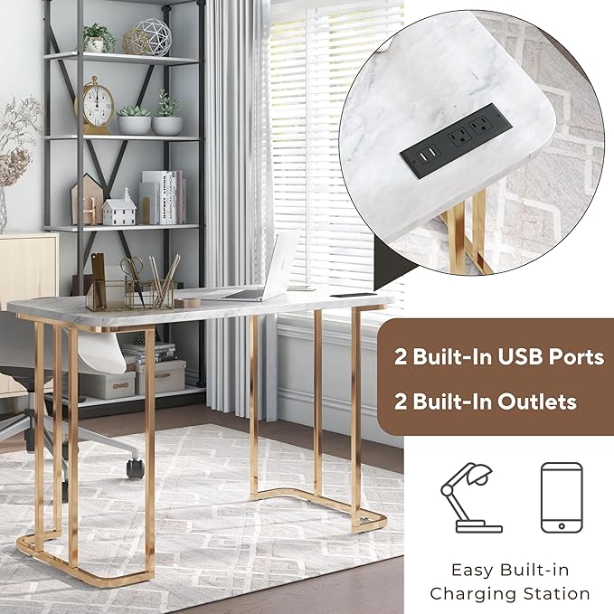 HOMES: Inside + Out Sevehills Modern Metal 48 in. Writing Desk with USB Port for Home Office Black
