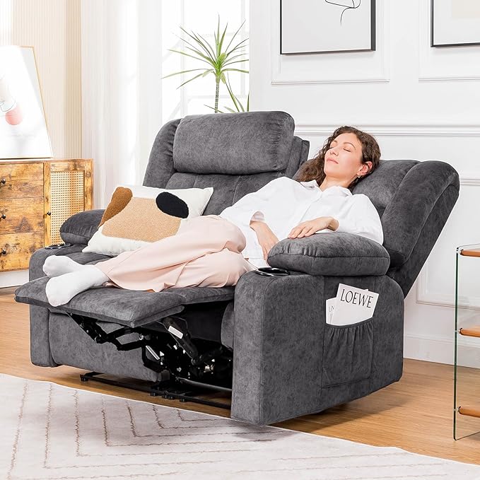 COMHOMA Loveseat Recliner SofaFabric Home Theater Seating SeatsRV Manual Reclining Chair with Bluetooth SpeakersLiving Room Furniture Set2+1