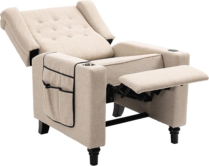 Pushing Recliner Chair Modern Button Tufted Wingback Push Back Recliner Chair Living Room Chair Fabric Pushback Manual Single Reclining Sofa Home Theater Seating for BedroomKhaki Yelkow