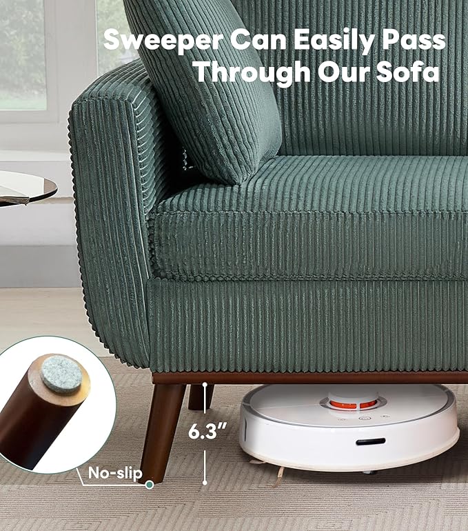Tbfit 65 Corduroy Love Seat with Spring Cusions Mid Century Modern Loveseat Sofa for Livingroom &amp Bedroom Comfy Upholstered Small Couch