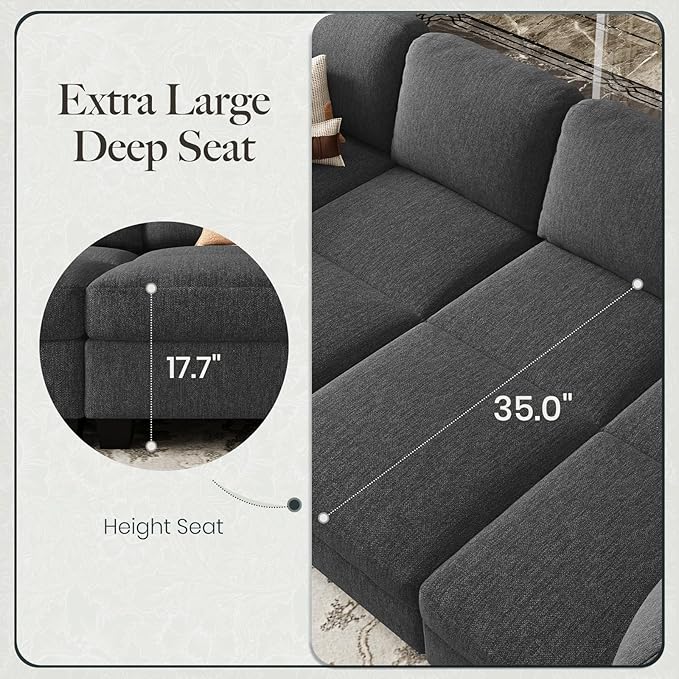 Belffin 111 Sectional Sleeper SofaOversized Sectional Couch Wide Deep Seat Sofa BedModular Sectional Couches for Living RoomApartment and BedroomDark Grey