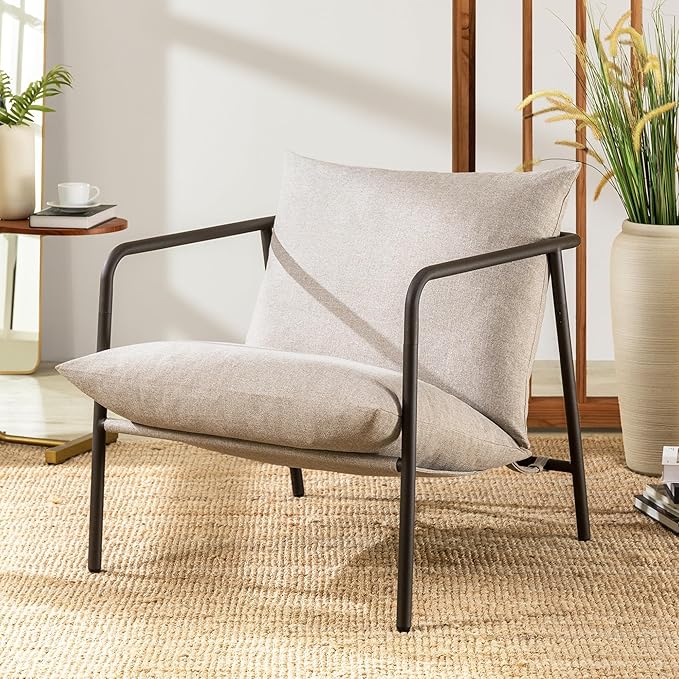 Mellow Wyn Sling Accent Chair with Arms/Casual Home Metal Framed Armchair with Plush Foam Cushions