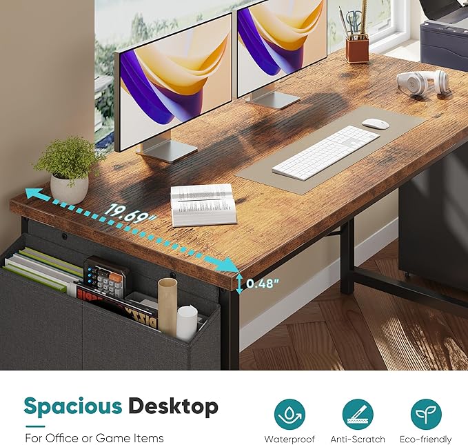 OLIXIS Computer Desk 47 Inch Home Office Desks for Small Spaces Gaming Writing Study Work Table with Storage Bag for Bedroom Rustic Brown