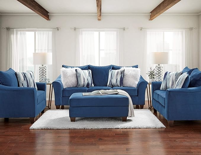 Roundhill Furniture Camero Fabric Pillowback Sofa Navy Blue