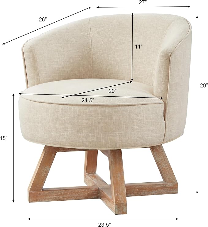 Ball &amp Cast Classic Swivel Chair with Cross-Shaped Wooden BaseLinen Upholstered Accent Chairs360 Degree Comfy Lounge Chair W/Solid Wood LegsSingle Sofa Seatingfor Living RoomOfficeDresserBe
