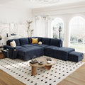 L-shaped Oversized Modular Padded Cloud Sectional Fabric Sofa Set with Pull Out Bed Convertible Sectional Couches with Storage Space USB Ports and Cup Holders for Living Room Office Blue