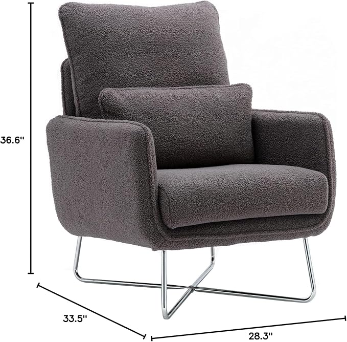Modern Comfy Leisure Accent Chair Teddy Short Plush Particle Velvet Armchair with Lumbar Pillow for Living Room