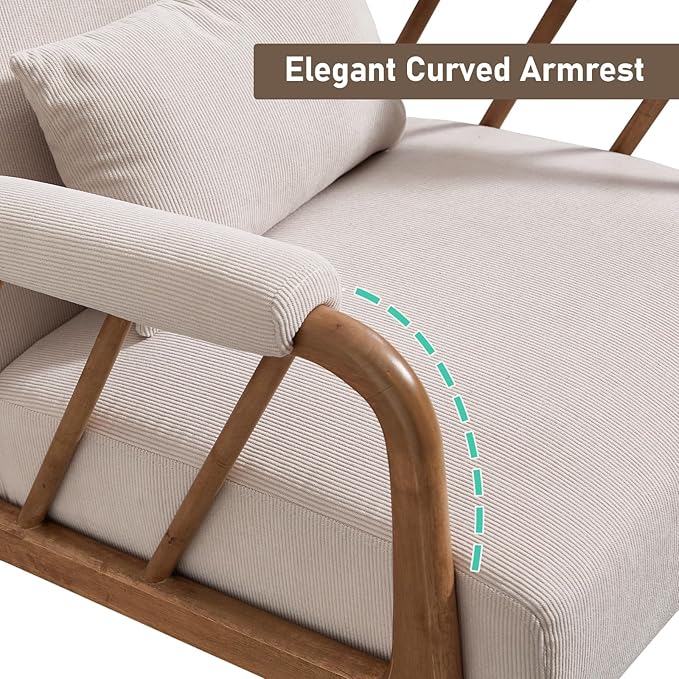 Bonzy Home Mid Century Modern Accent Chair Upholstered Arm Chair Solid Wood Comfy Reading Chairs with Lumbar Pillow for Living Room Bedroom Reading Room Beige