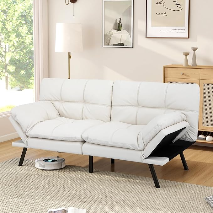Futon Sofa Bed Convertible Memory Foam Foldable Couch Modern Sleeper Loveseat with Adjustable Armrests&ampBackrests for Small Spaces Office Studio Apartment Dorm Bonus Room