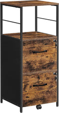 VASAGLE File Cabinet for Home Office 2-Drawer Filing Cabinet with Lock Open Shelf Printer Stand for A4 and Letter Sized Files Adjustable Feet Industrial Rustic Brown and Ink Black UOFC045B01