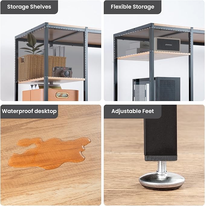 47-inch Computer Desk with Storage Shelf - Natural Wood Ideal Gaming Desk for Bedrooms Small Spaces and Home Offices Modern Writing Desk for PCs.