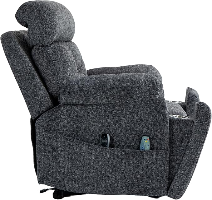 4-Motor Lay Flat Power Lift Recliner Chair with Heat &amp Massage - Power Adjustable Headrest Backrest Lumbar &amp Legrest - Big Tall Recliners 4-Point Massage (Seat Heating)