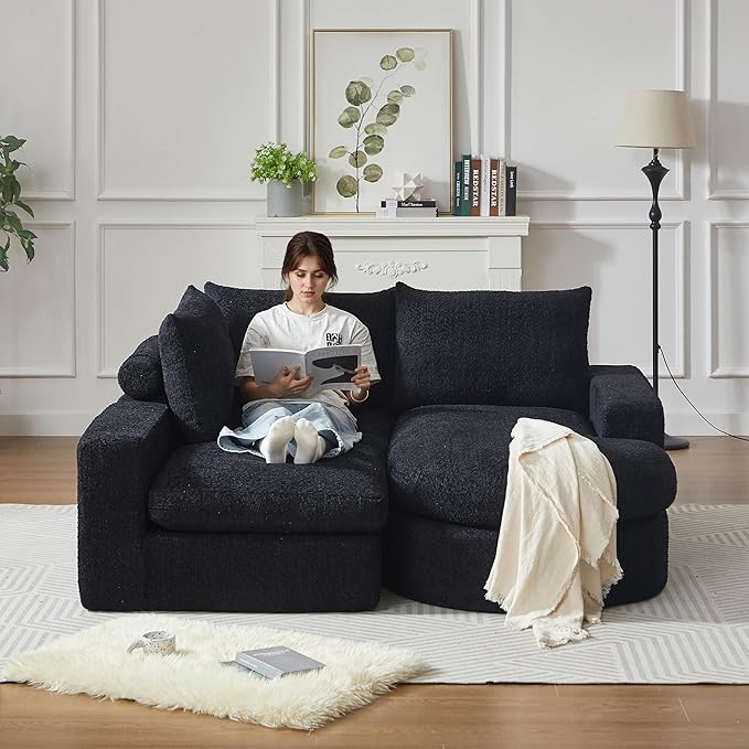 99 Modular Sectional Sofa Cloud Sectional Couch with Neck Pillow &amp Deep Seat Chenille Boneless Couches with L-Shape Chaise for Living RoomNo Assembly Required Black