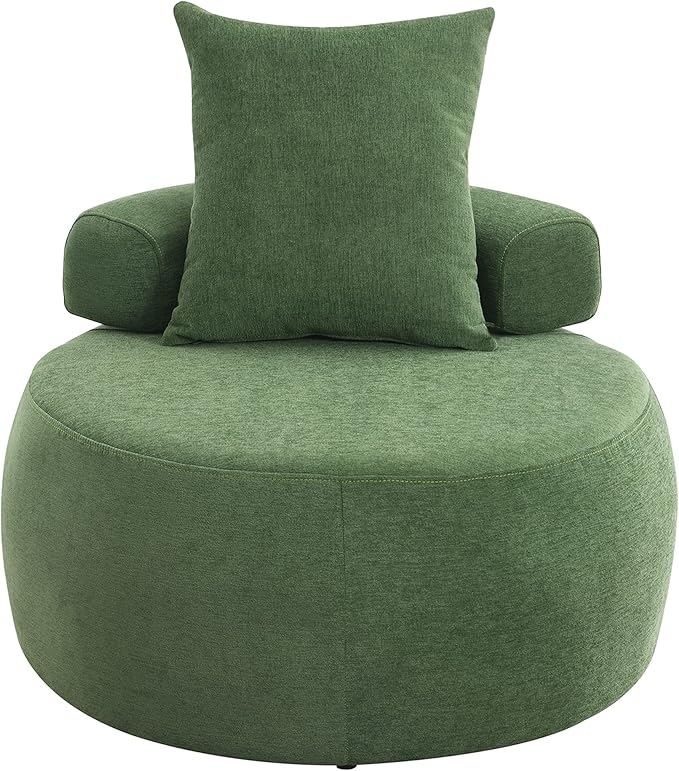 32 Solid Wood Lounge Chair with Pillow Easy to Move Modern Chenille Reading Chair High Stretch Round Sofa for Bedroom Living Room Lounge Hotel 3 Colors